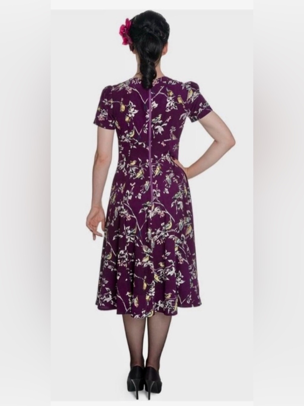 Hell Bunny Aubergine Birdy Dress Size Small - Picture 6 of 17